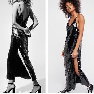 ISO: Free People Paillette Party Midi Slip Dress - Size Large in Black!